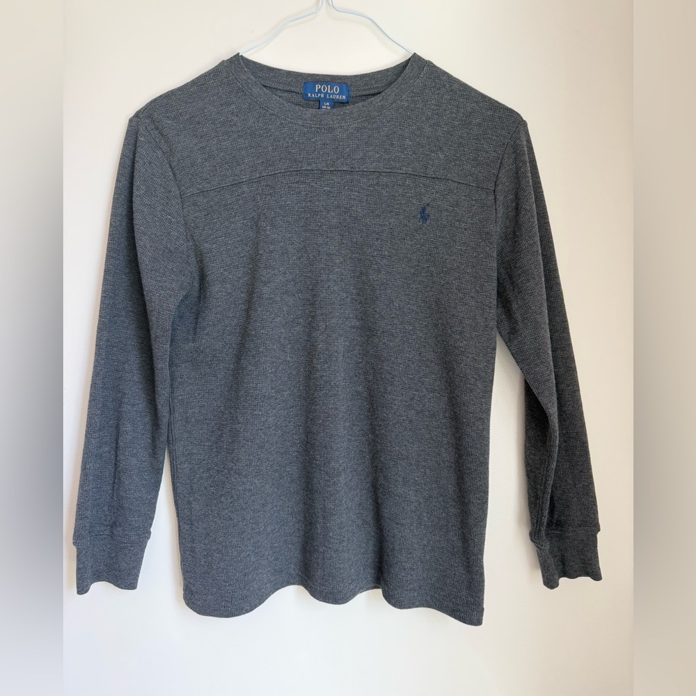 Boys Polo by Ralph Lauren Charcoal Waffle-Knit Long Sleeve Tee